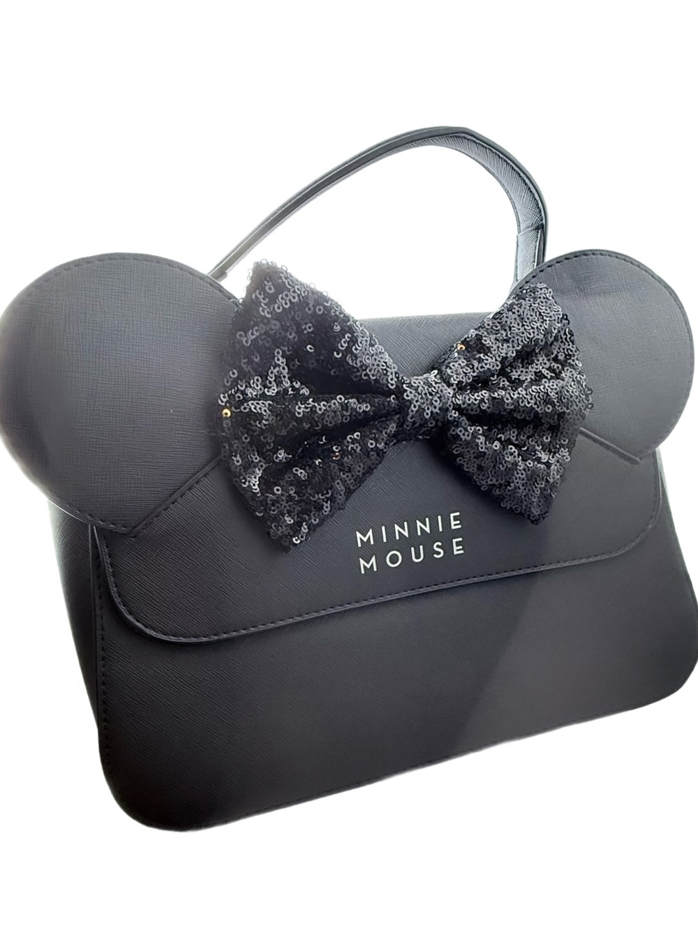 Loungefly Black Minnie Mouse Sequin Bow Top Handle Crossbody Bag